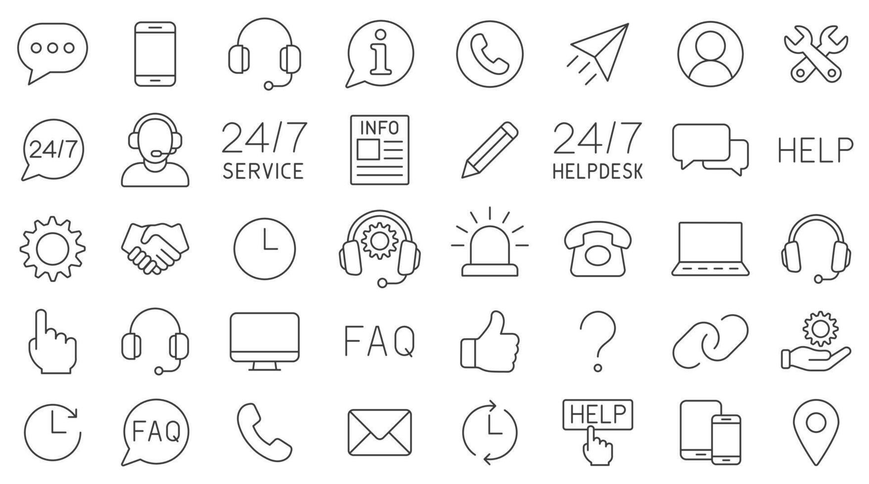 Customer Service and Support Editable stroke line icon set. Outline Icons Collection. Thin Line Set contains Online Help, Helpdesk, Quick Response, Feedback. illustration image. Isolated vector