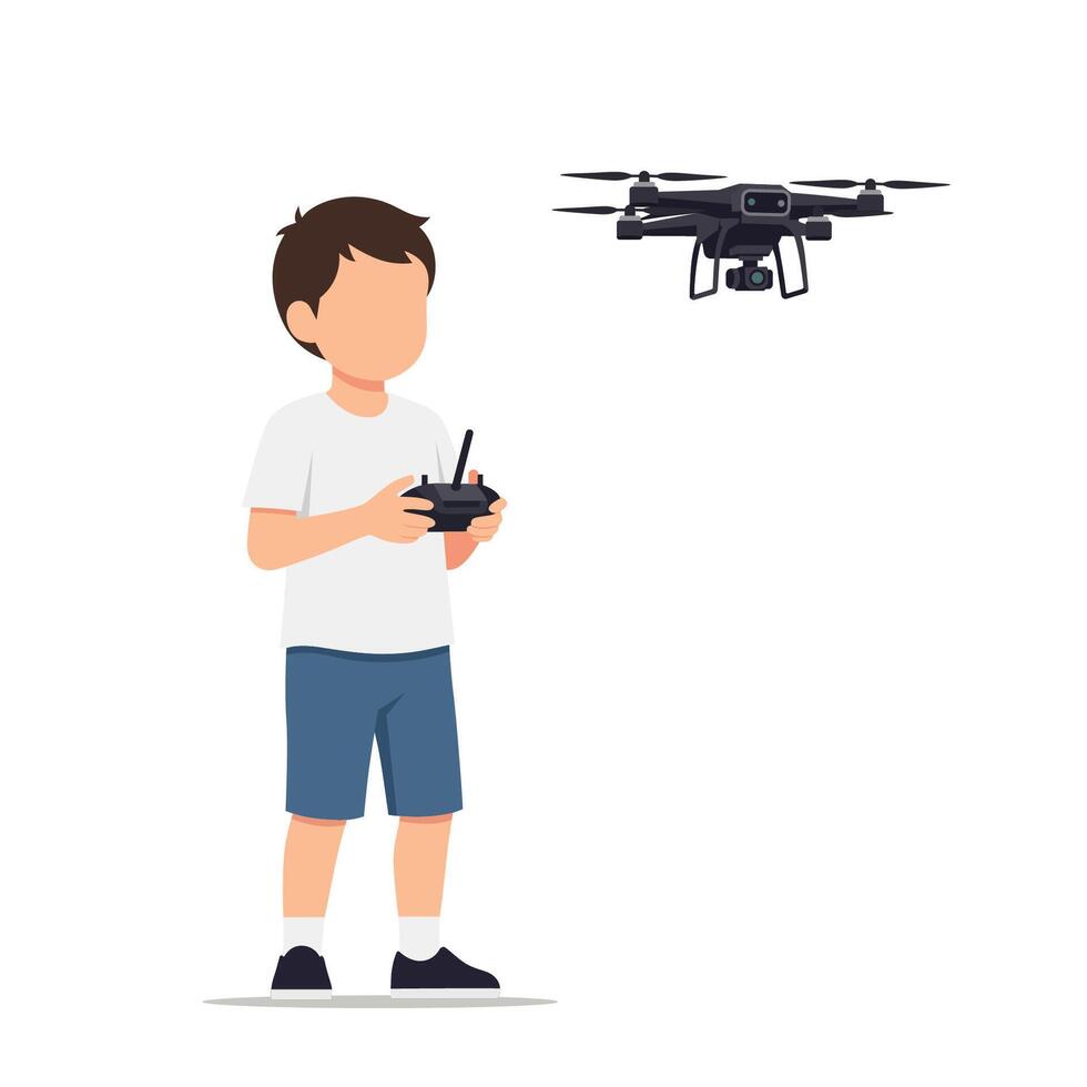 Boy controlling a drone vector