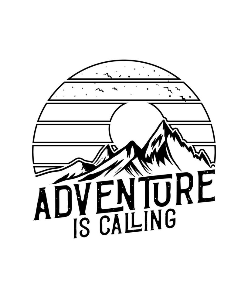 Adventure is calling mountain summer line art t shirt design vector