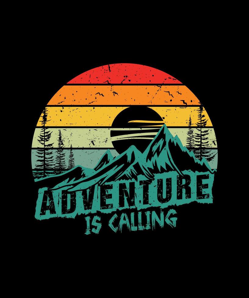Adventure is calling mountain summer t shirt design illustration vector