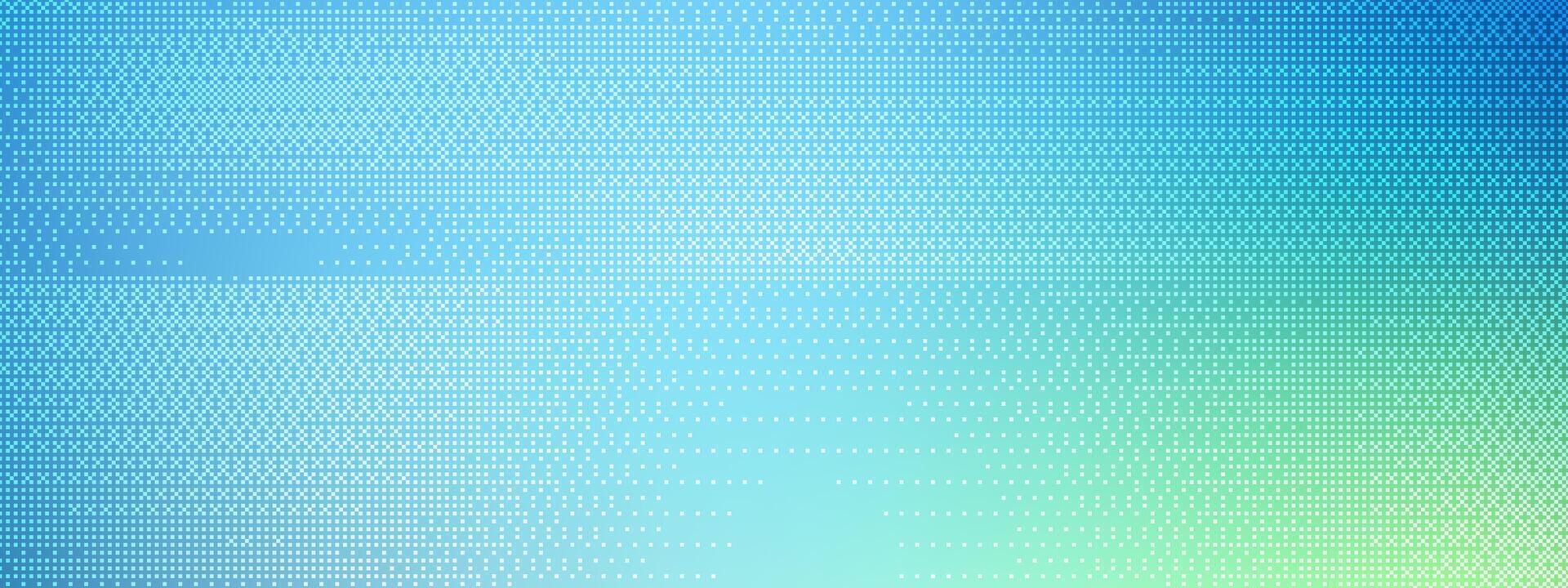 Abstract pixel pattern with digital squares and gradient color transition. Halftone style creates retro texture. Background in blue and green tones. illustration. vector