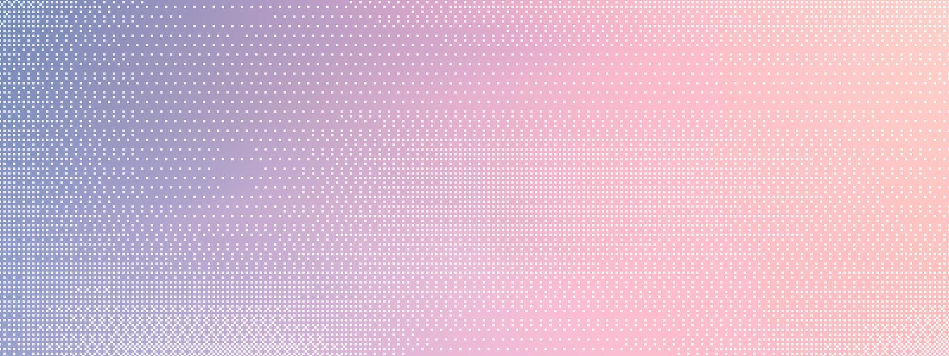 Abstract frame with white pixel dots. Gradient background transitions from purple to pink. Halftone pattern forms retro digital texture. illustration. vector