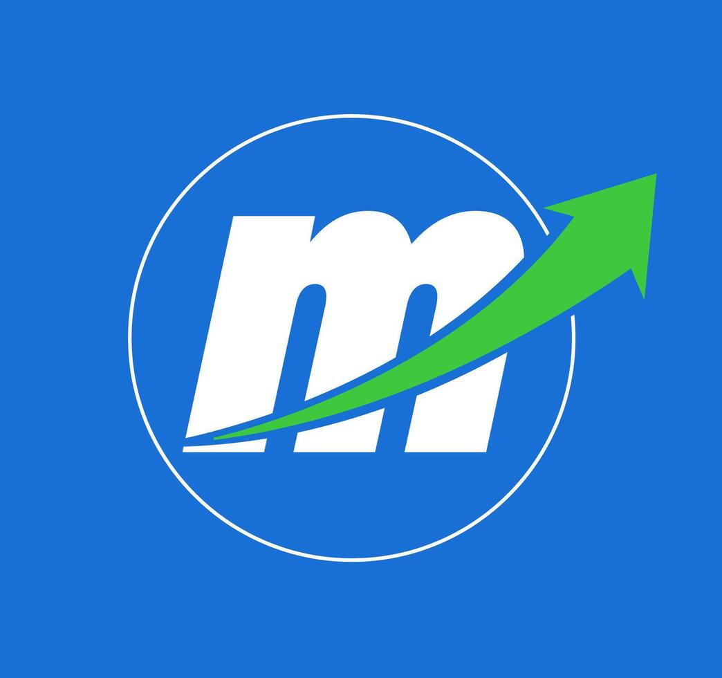 M letter with green up arrow vector