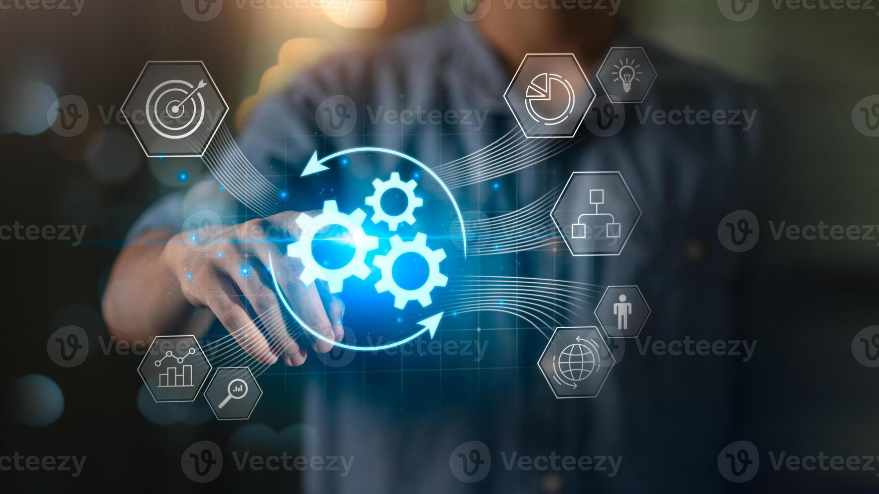 Managing business processes with innovative software technologies and enterprise automation. Implementing workflows or operating systems to improve efficiency and effectiveness achieve better results photo