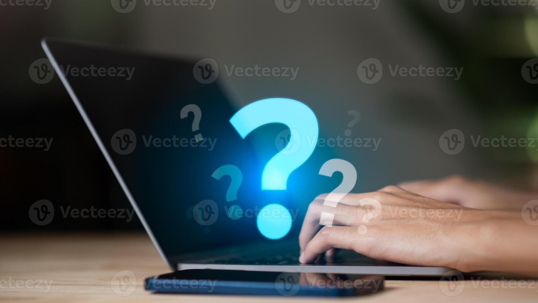 Questioning concepts, why, where, when, how, who ,to find the answer , and ask for help to solve the problem,Finding new solutions to solve business problems ,FAQs ,search information on internet photo