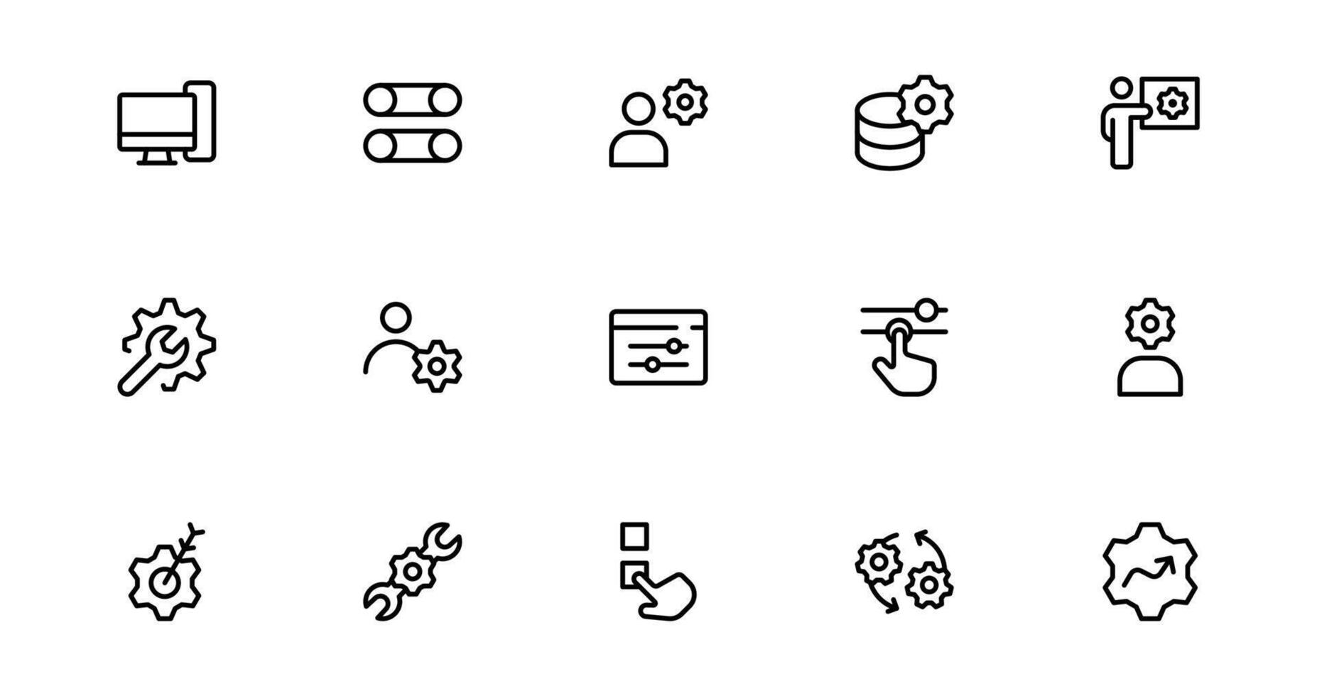 Settings Maintenance Line Icons Set Design pack. Configuration, system update, technical support, tools, service editable stroke icon collection vector