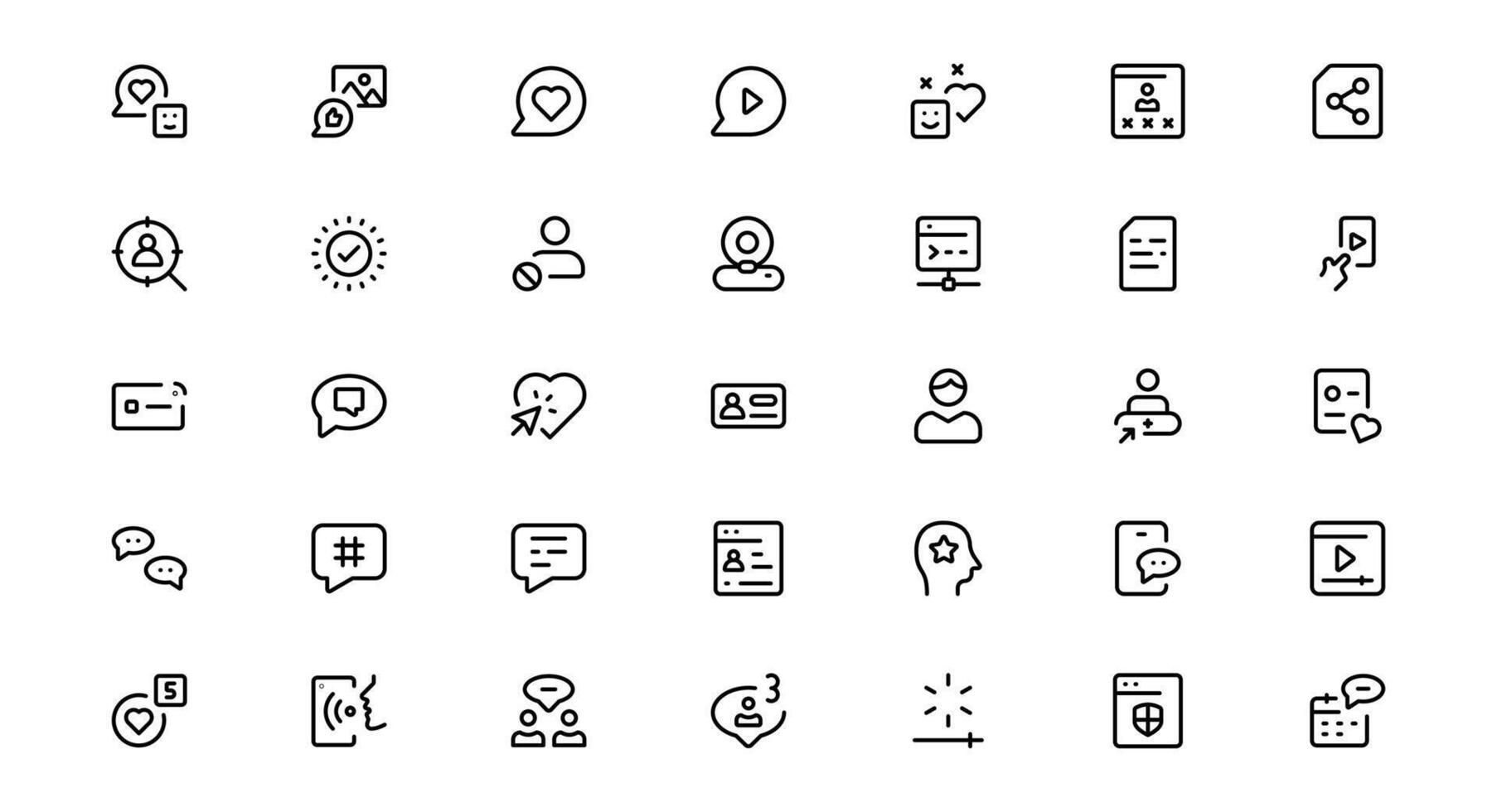 Modern Social Media Icon Set Collection Featuring Communication, Network, Chat, Sharing, and Notification Symbols in a Minimal Professional Style vector