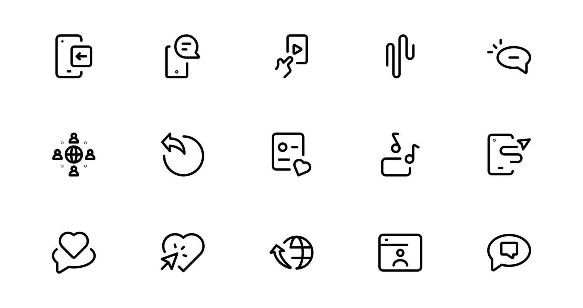 Modern Social Media Icon Package offer Featuring Communication, Network, Chat, Sharing, and Notification Symbols in a Minimal Professional vector