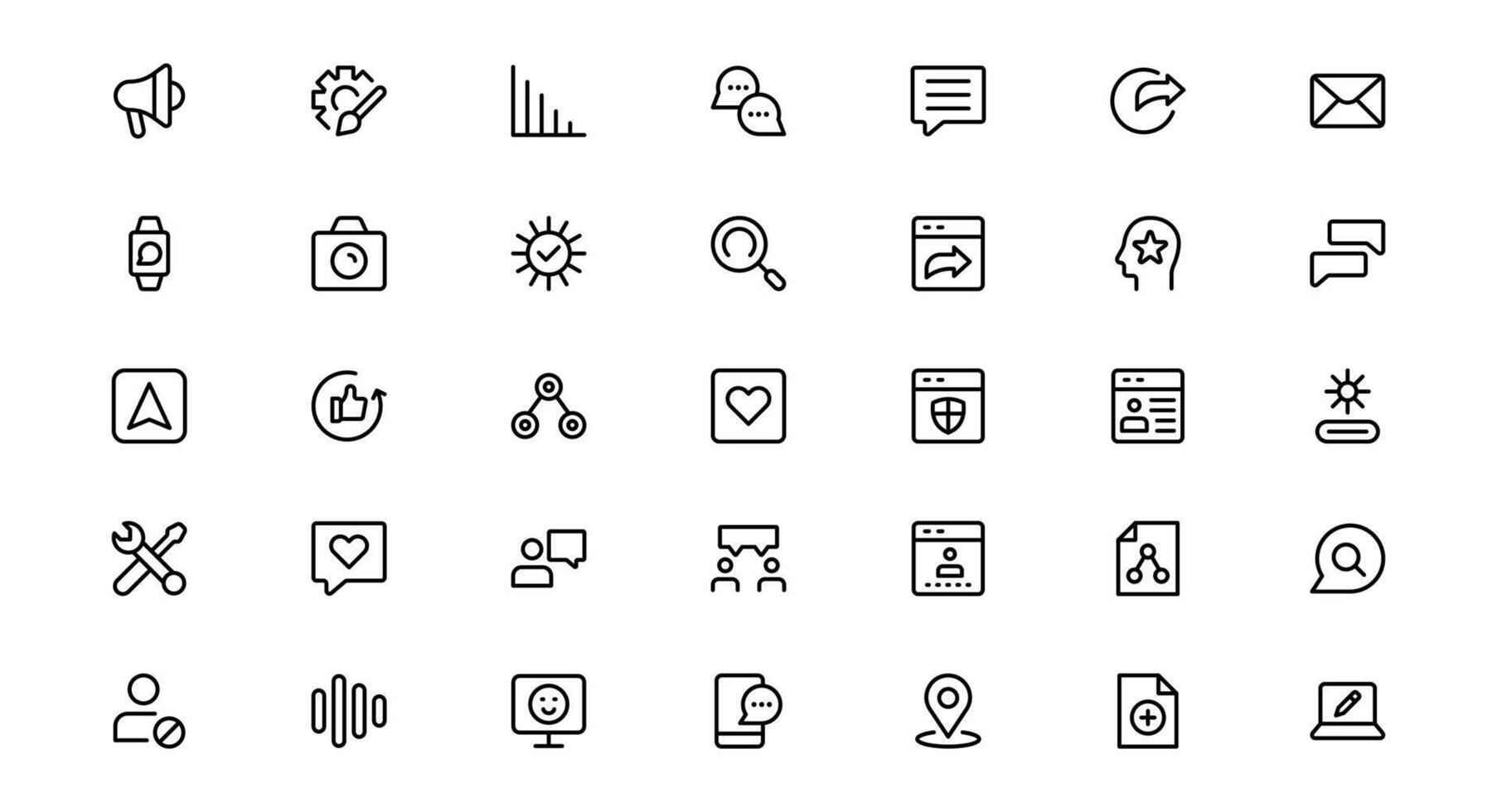 Modern Social Media Icon Set Package Featuring Communication, Network, Chat, Sharing, and Notification Symbols in a Minimal Professional vector