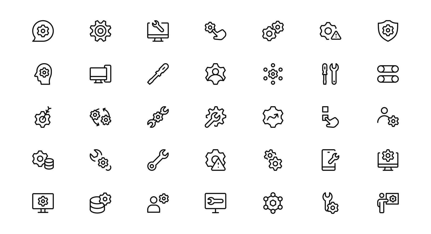 Settings Maintenance Line Icons Set Package. Configuration, system update, technical support, tools, service editable stroke icon collection vector