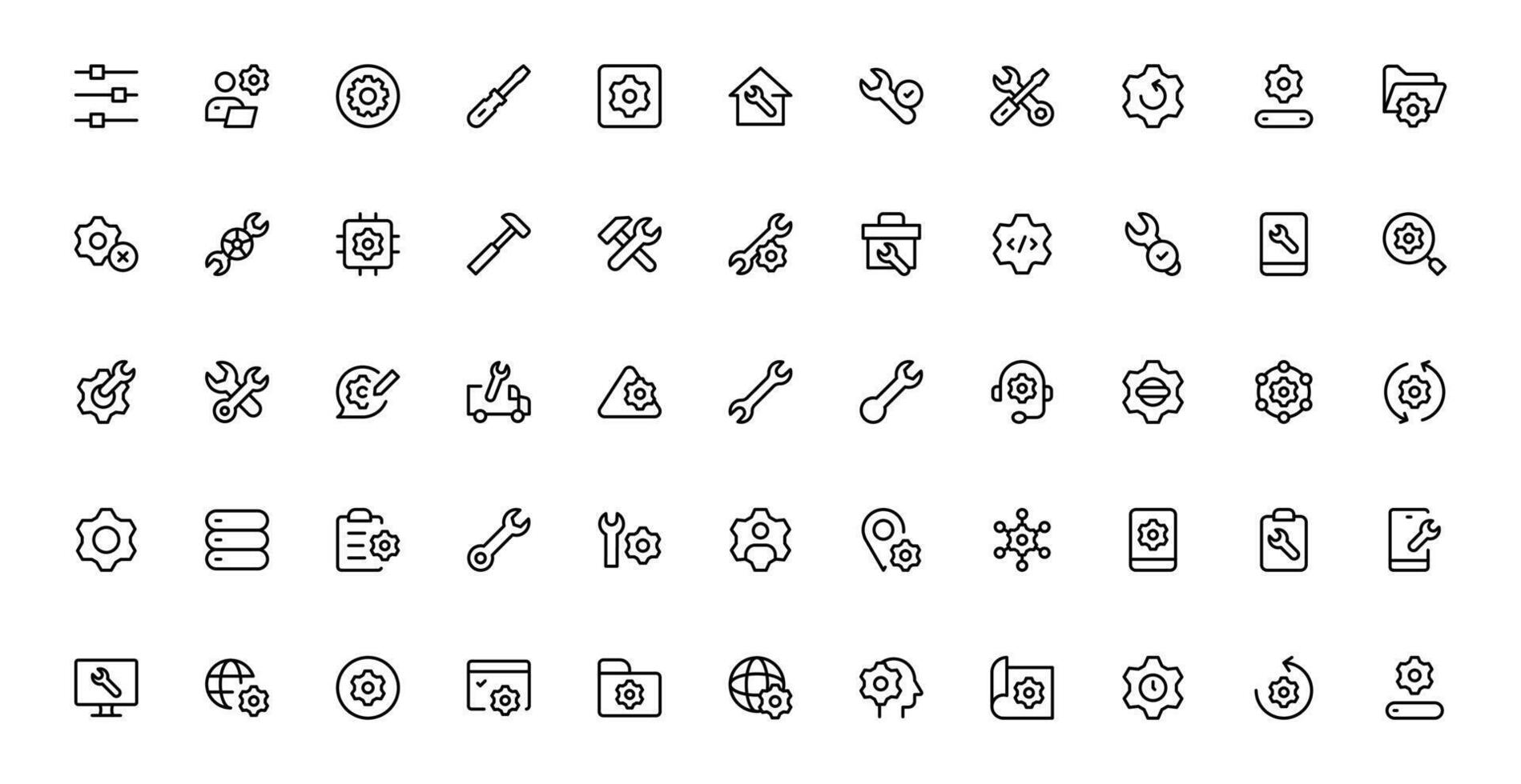 Settings Maintenance Line Icons Pack. Configuration, system update, technical support, tools, service editable stroke icon collection vector