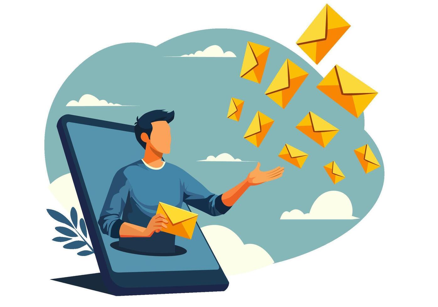 Person sending emails from a device vector