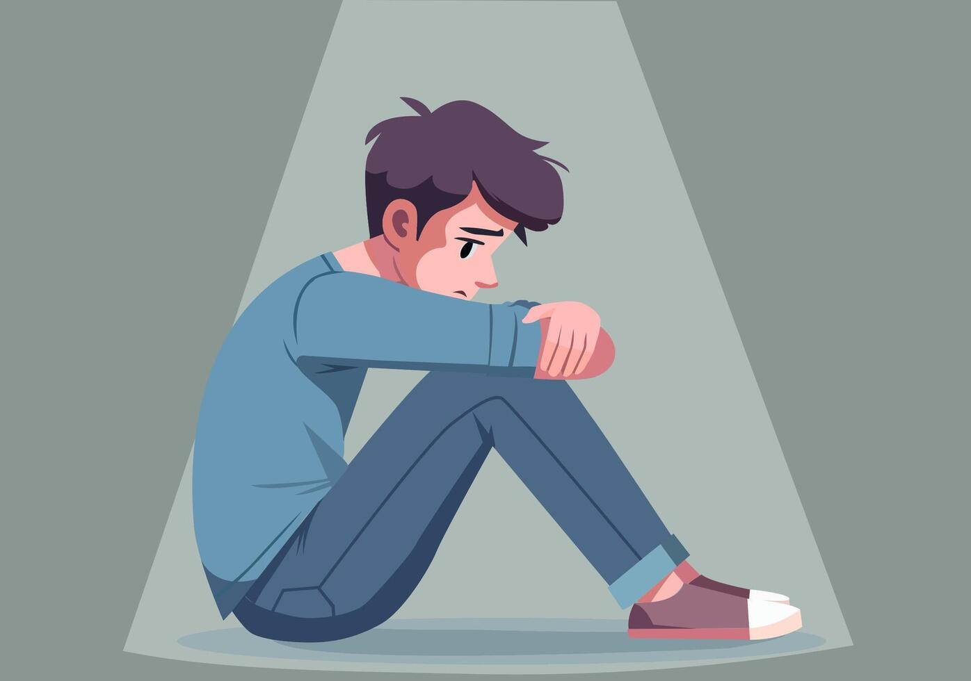Sad young man sitting alone vector
