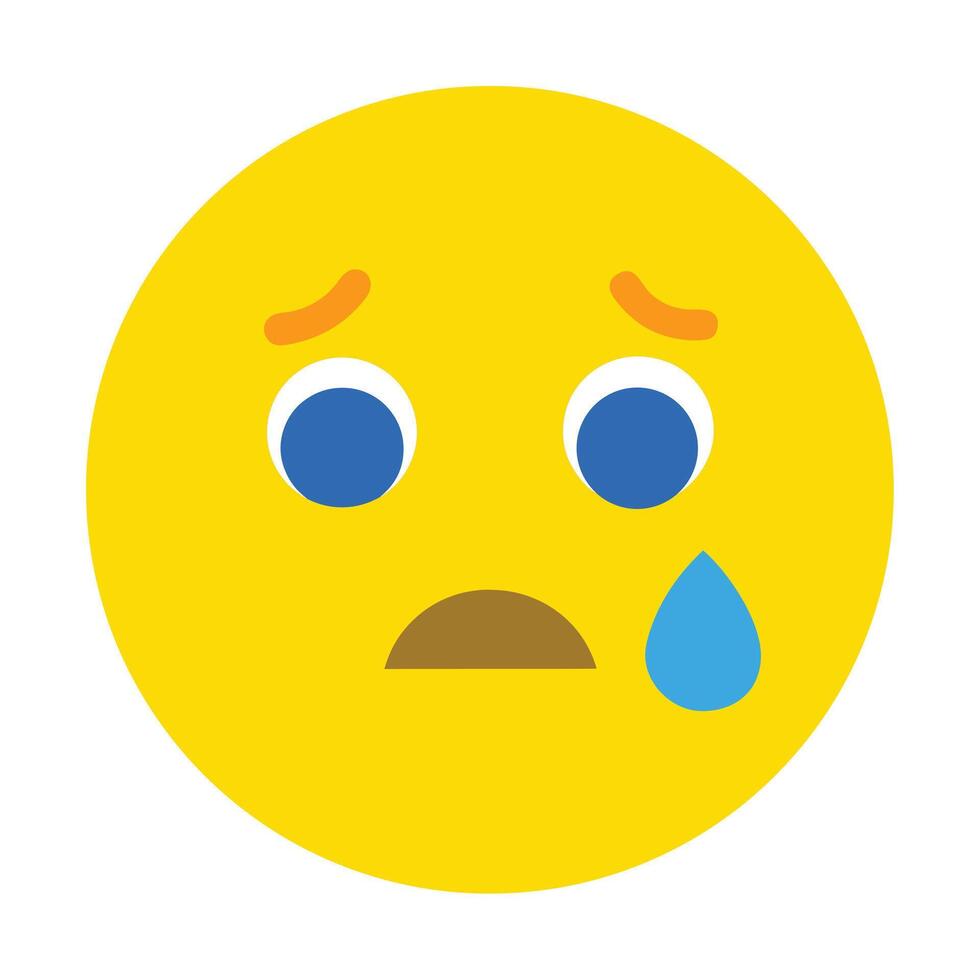 Crying Emoji Illustration Yellow Face with Blue Eyes and a Tear vector