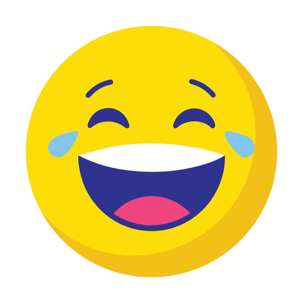 Joyful Yellow Laughing Emoji with Tears Streaming Down its Face on a White Background vector