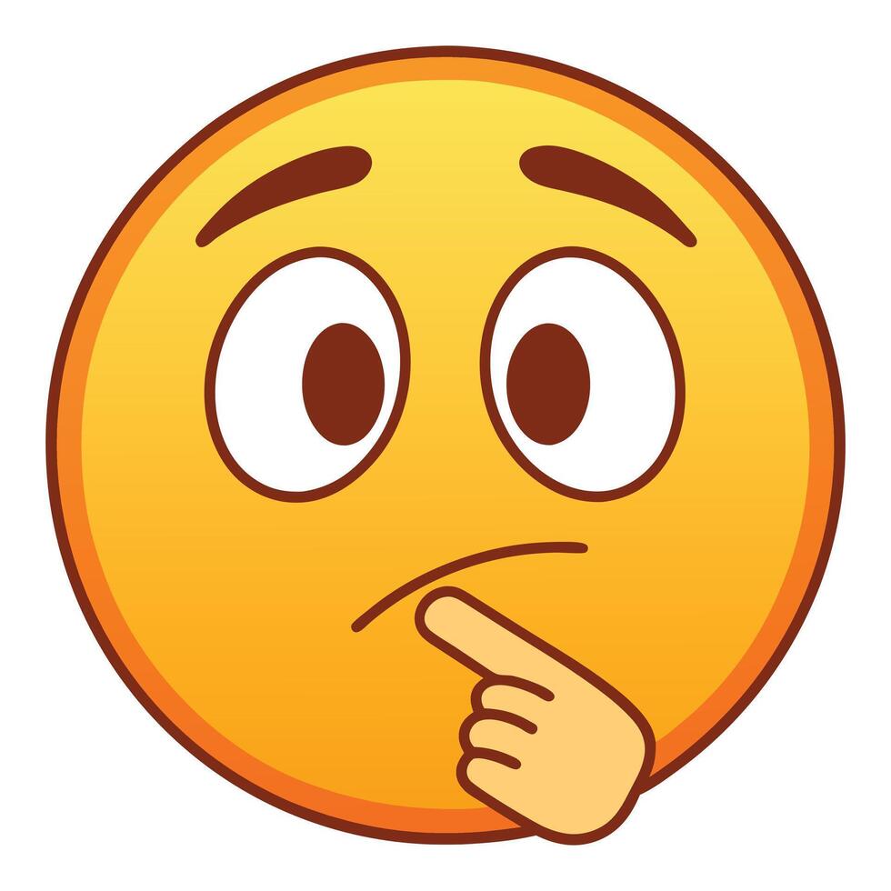 Pondering Face Emoji Yellow Emoticon with Finger on Chin, Thoughtful Expression vector