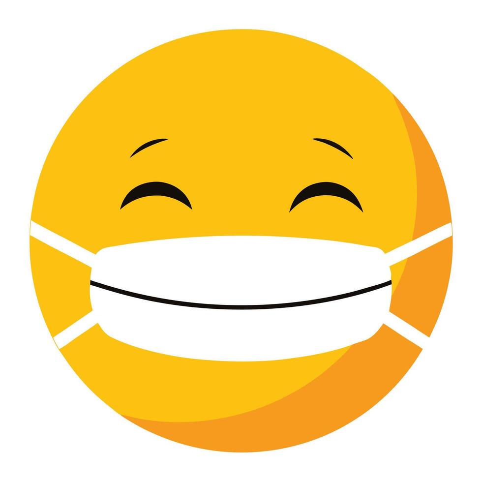 Smiling Yellow Emoji Wearing Protective Face Covering During Pandemic Illustration vector