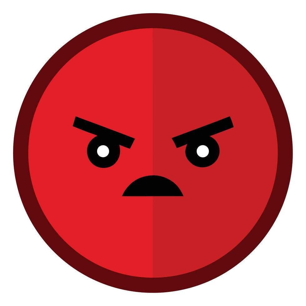 Red Angry Face Icon with Frowning Eyebrows and Mouth Expression Illustration vector