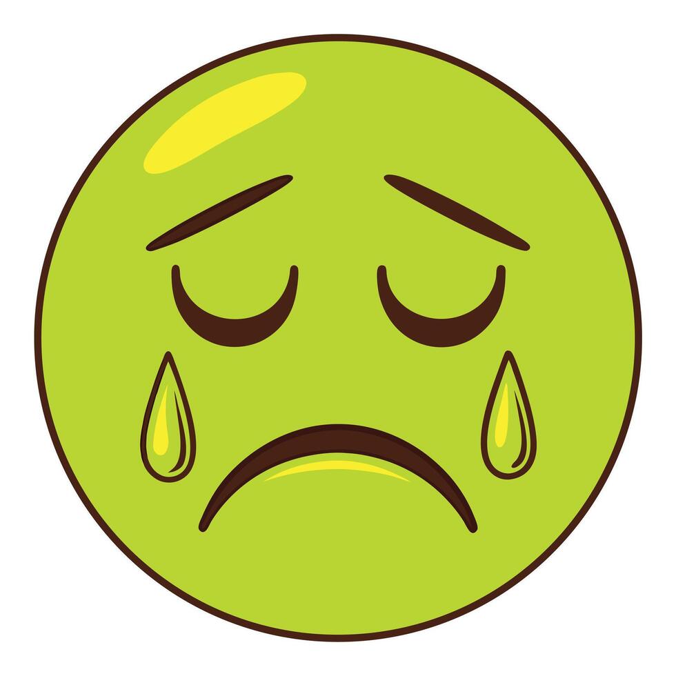 Sad Lime Green Emoticon with Tears Rolling Down its Face Expression Illustration vector