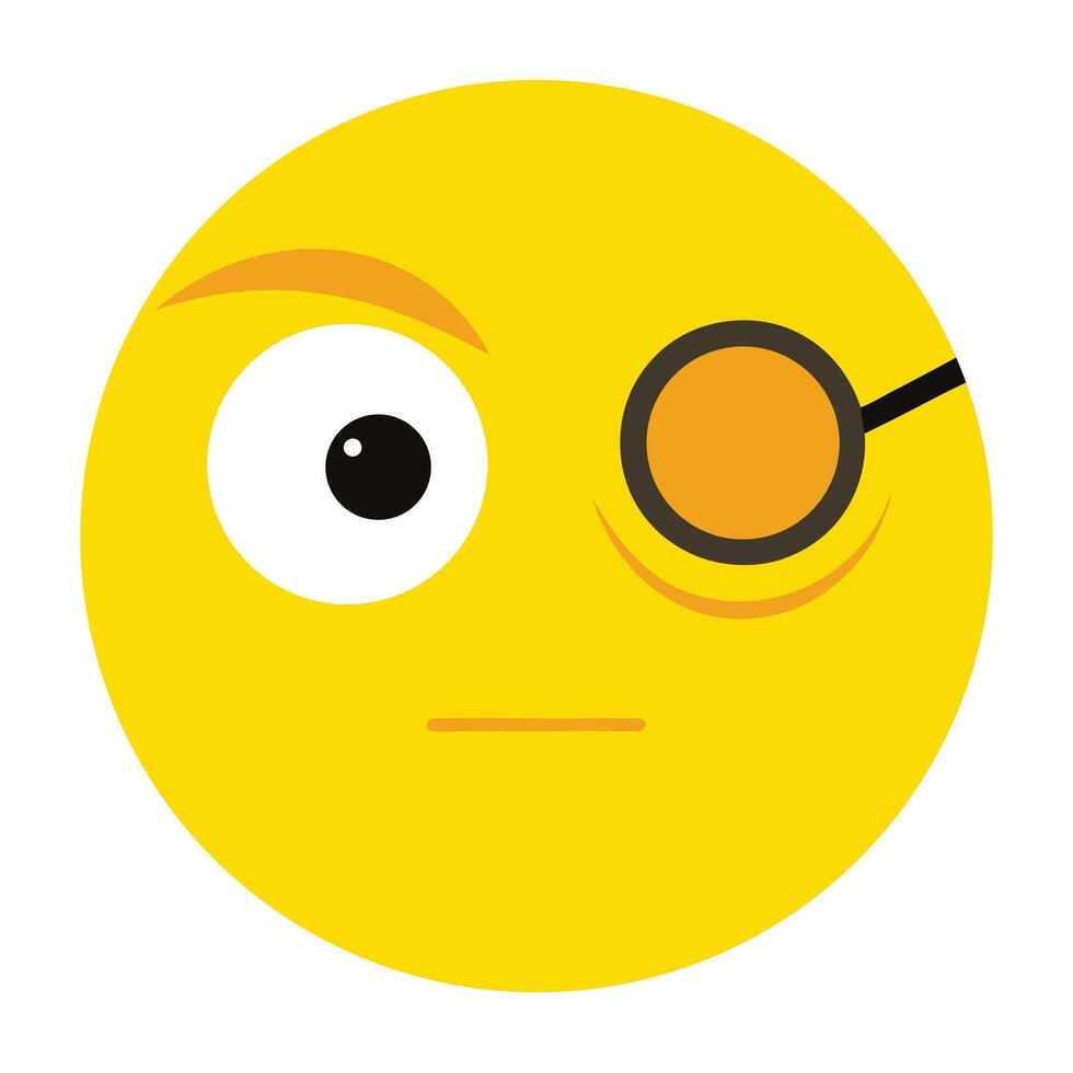 Cartoon Emoji with Monocle and Raised Eyebrow, Featuring Yellow Face and Flat Expression vector