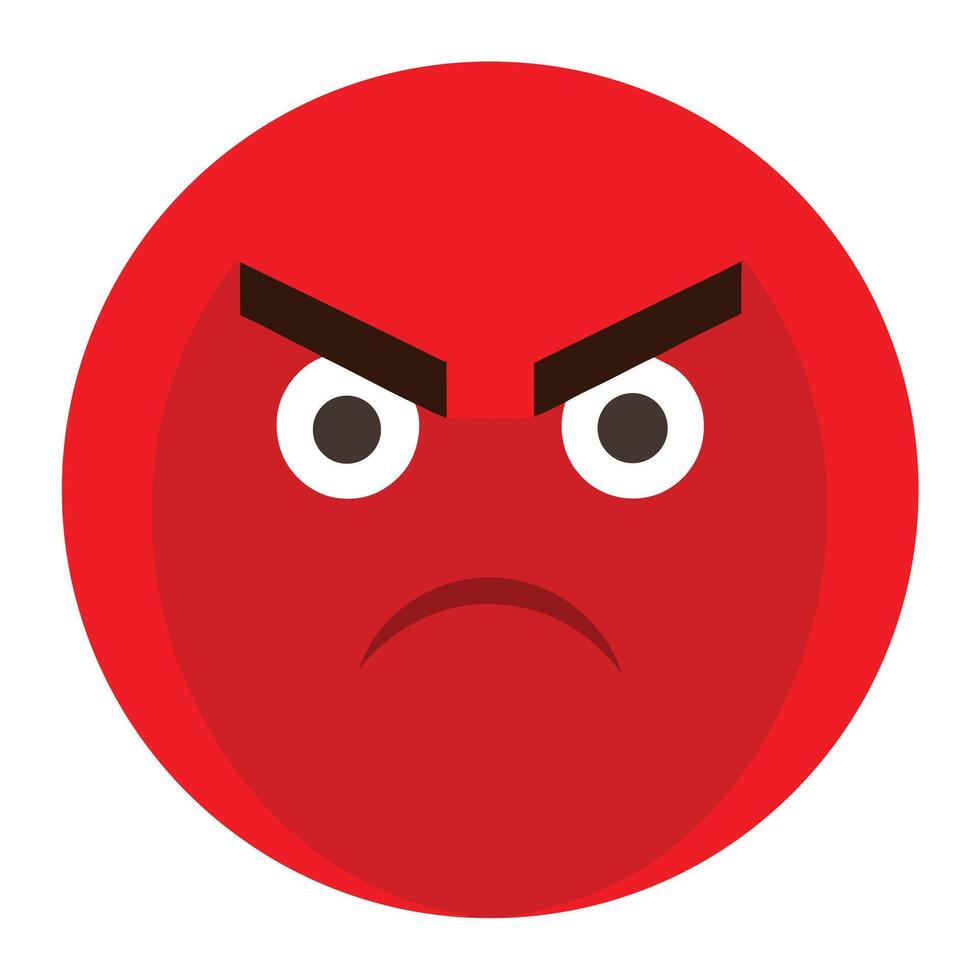 Angry Red Emoji with Frowning Mouth and Raised Eyebrows, Isolated vector