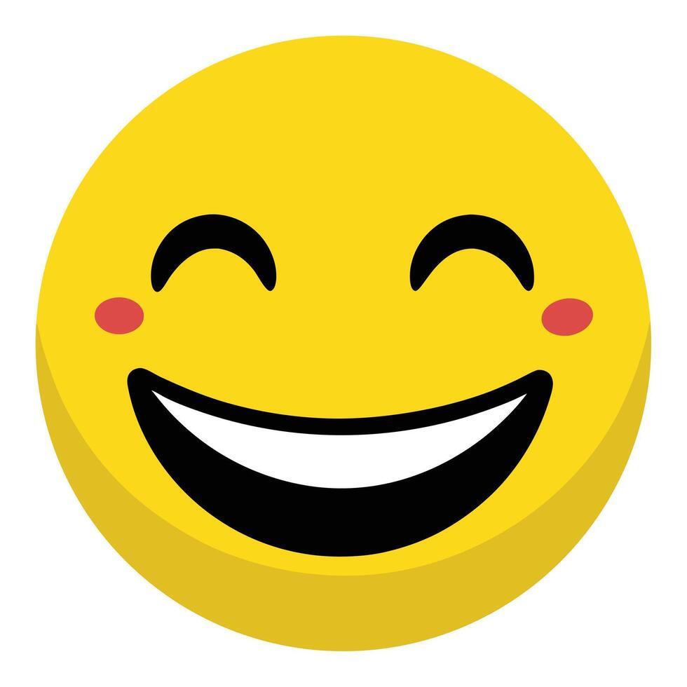 Happy Yellow Emoji with Smiling Eyes, Black Mouth, and Pink Cheeks Joyful Illustration vector
