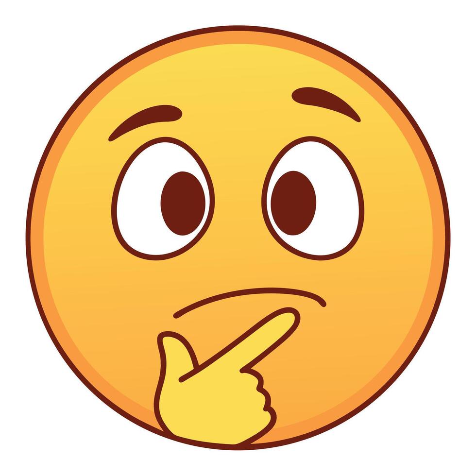 Cartoon Thinking Emoji with Hand on Chin, Digital Art Illustration Style vector