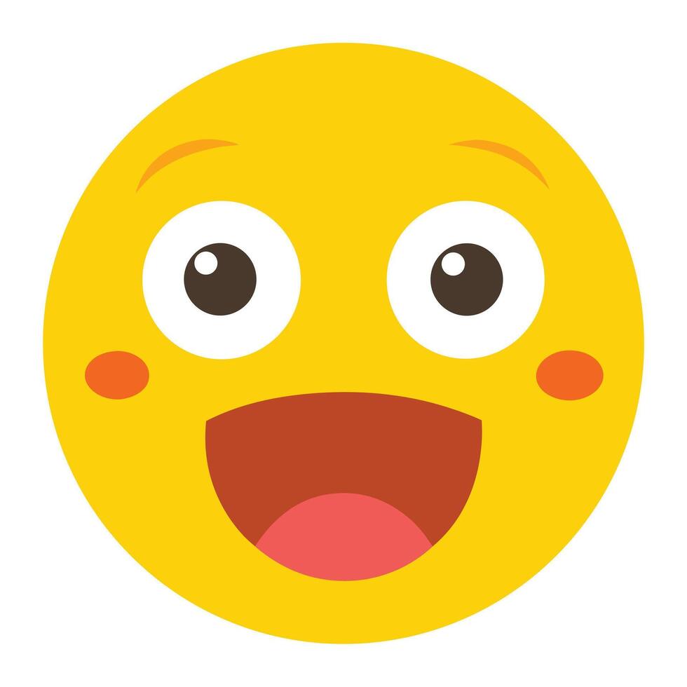 Cheerful Yellow Emoji with Wide Smile, Eyes, and Rosy Cheeks on White Background vector