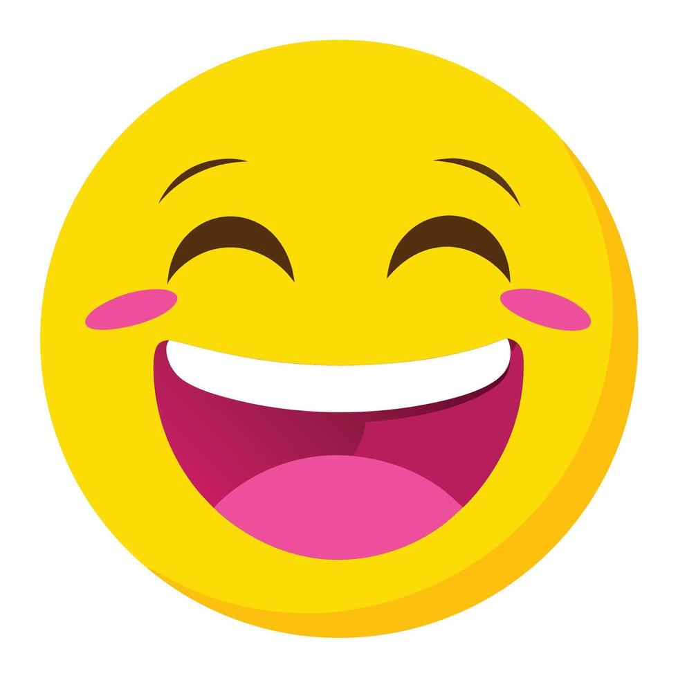 Joyful Yellow Emoji with Smiling Eyes and Open Mouth Filled with Pink vector