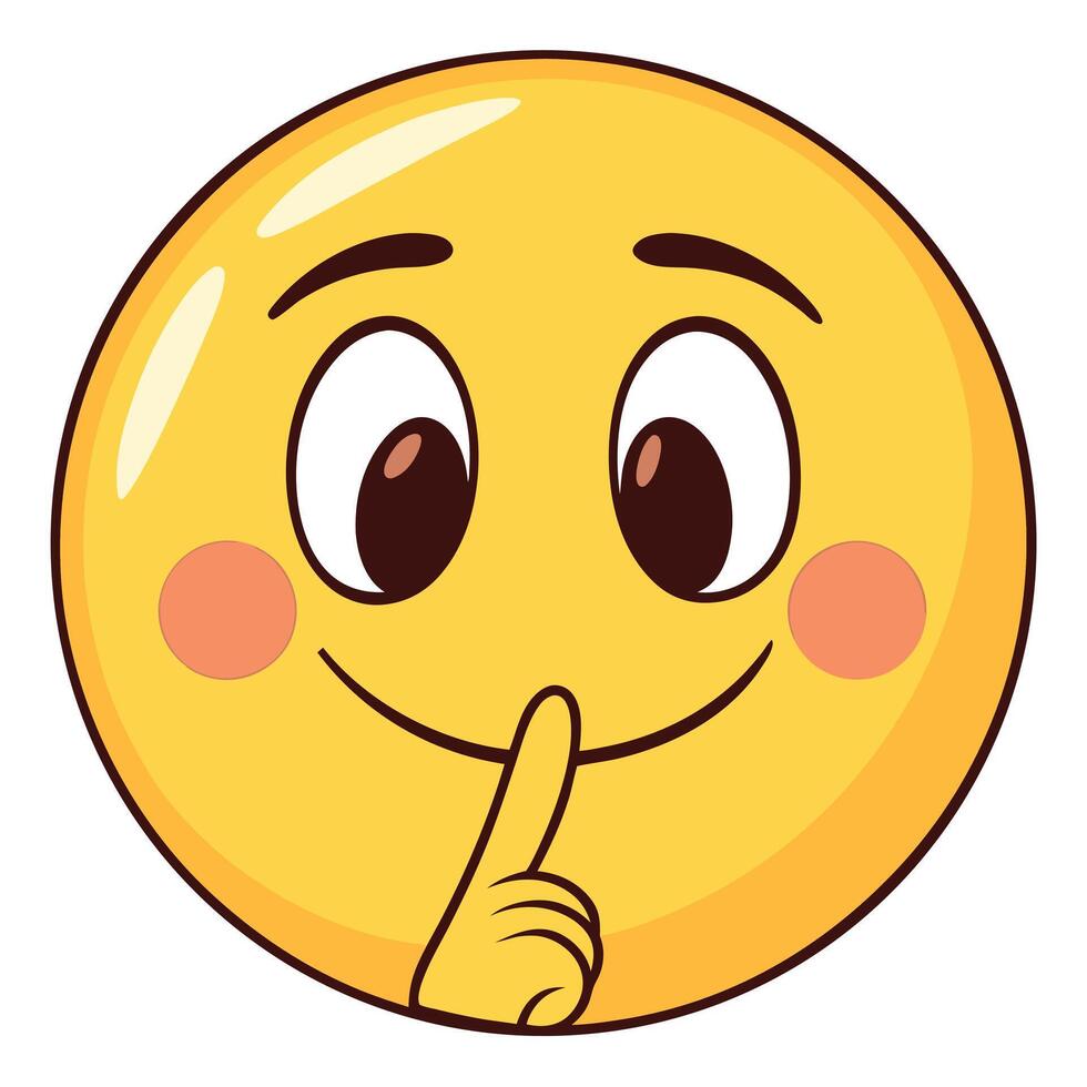 Shushing Emoji with Finger to Lips Yellow Cartoon Face with Shush Gesture vector