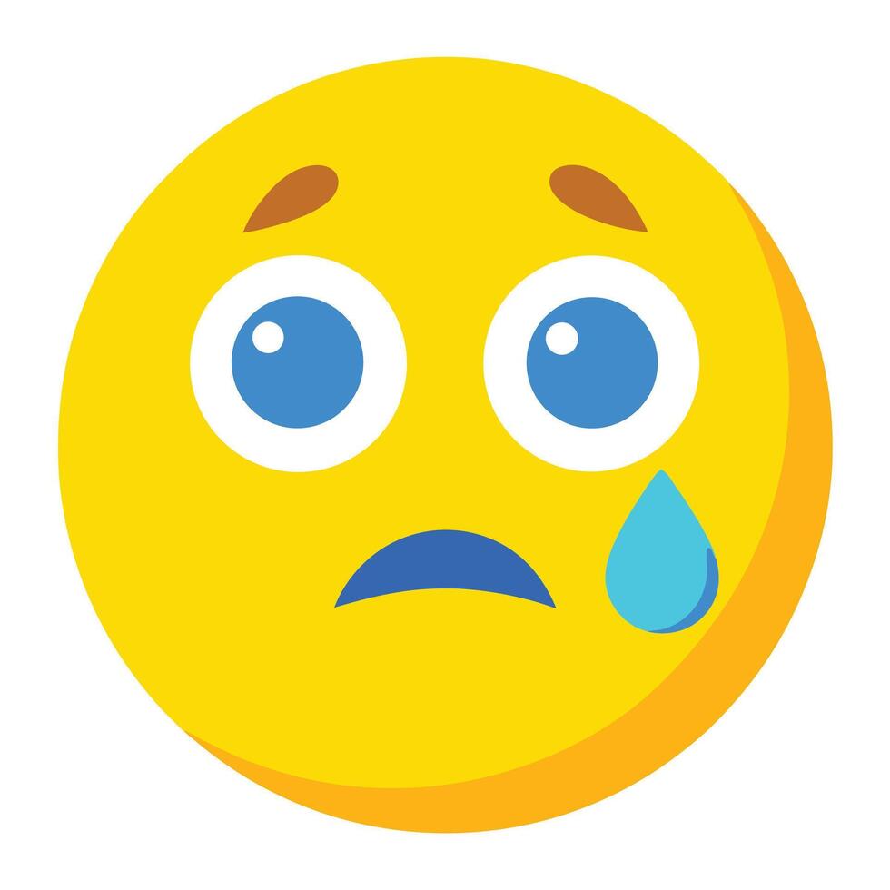 Sad Emoji with a Blue Teardrop on a Yellow Background vector