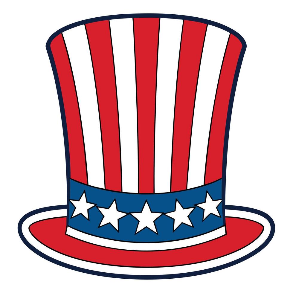 Patriotic Top Hat with Stripes and Stars for USA Independence Day Celebration vector