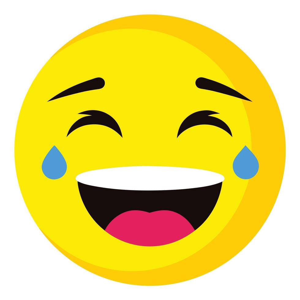 Art of Crying Laughing Emoji Featuring Teardrops, Black Eyebrows, and a Pink Tongue vector