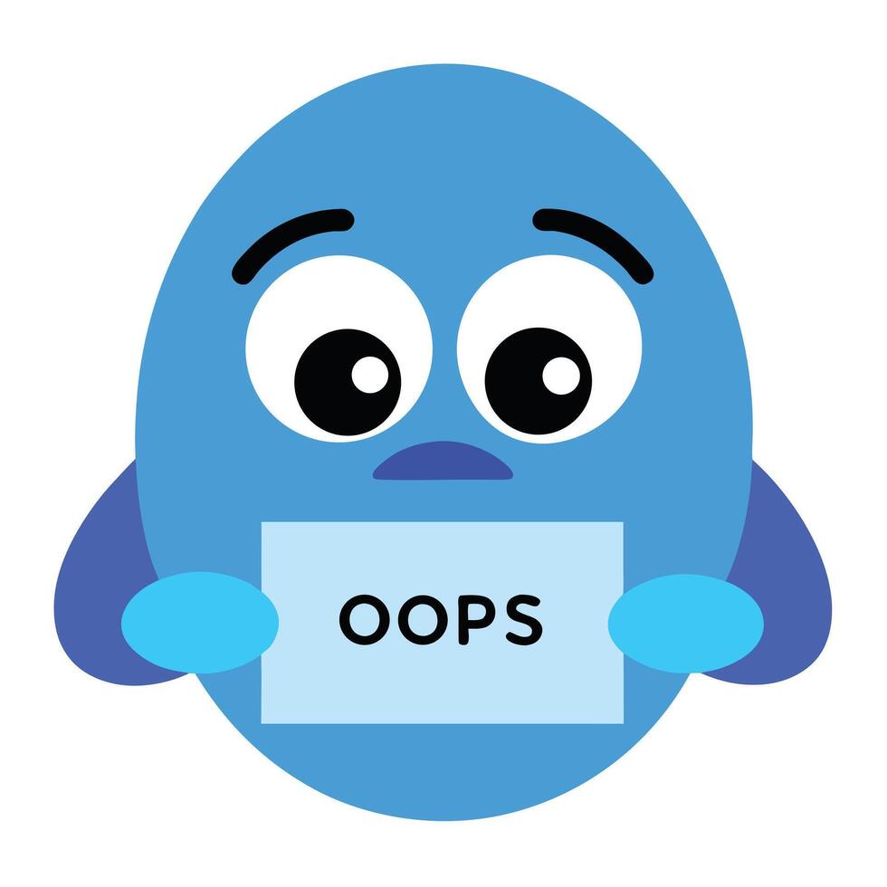 Sad Blue Emoji Character Holding an OOPS Sign with a Sorry Expression vector