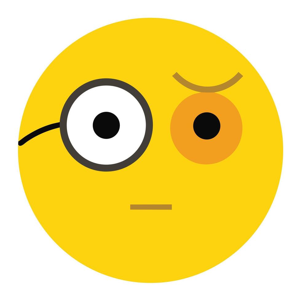 Curious Emoji with Monocle and Raised Eyebrow, Yellow Face Expression, Thinking vector