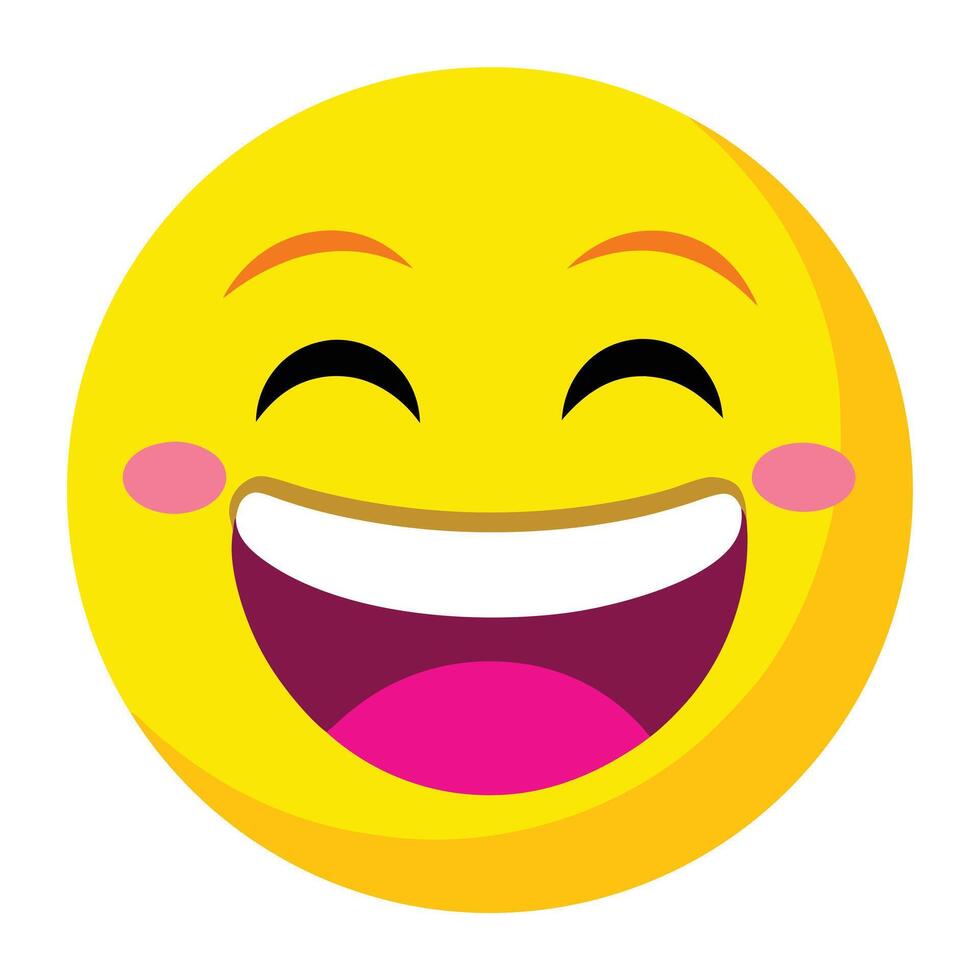 Laughing Yellow Emoji Face with Pink Cheeks and Magenta Tongue Icon vector