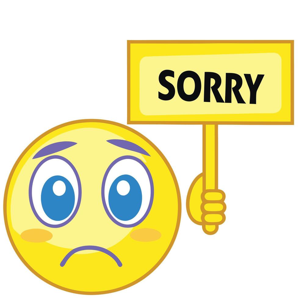 Sad Emoji Holding Sorry Sign Apologetic Expression and Emotionful Illustration Design vector
