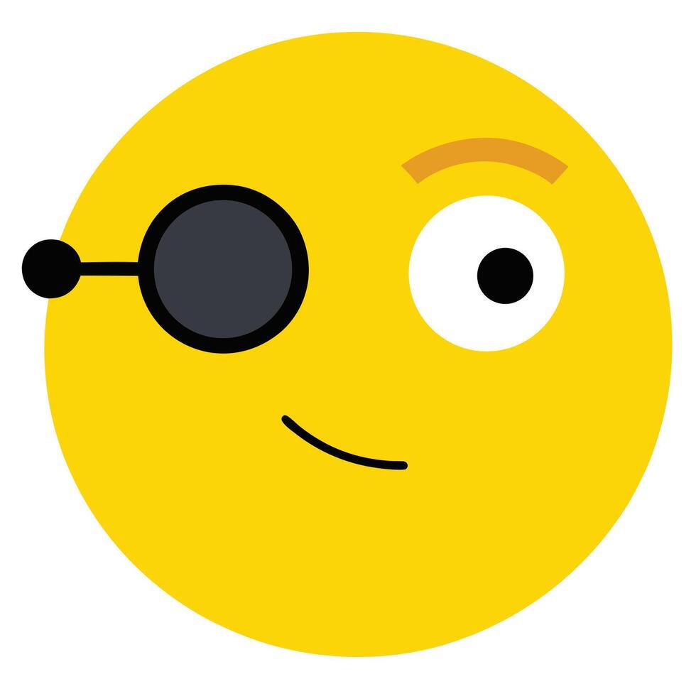 Yellow Emoji With Monocle and Goofy Eyebrow Detail on White Background vector