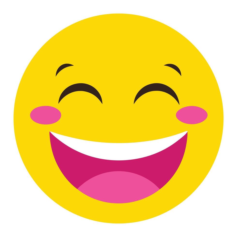Joyful Yellow Emoji With Pink Cheeks and Open Mouth Smiling Face vector