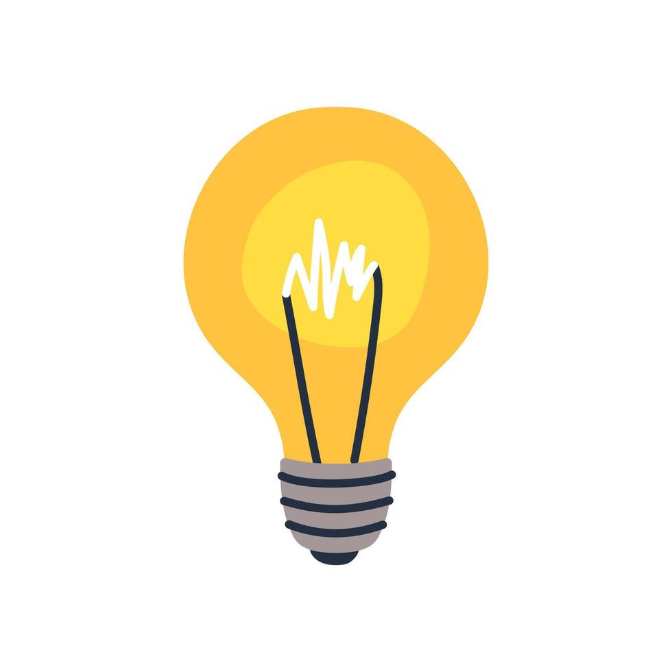 Glowing yellow light bulb icon. Simple cartoon-style symbol of idea, creativity, innovation, and inspiration. Perfect for web, apps, and presentations. Flat illustration vector