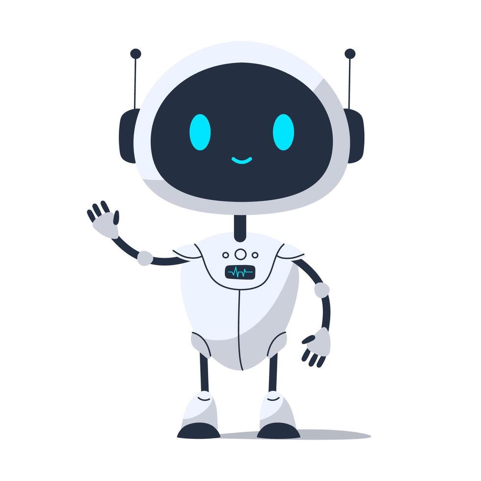 Cute smiling robot with cheerful expression. Friendly and positive futuristic character for apps, games, or tech designs vector