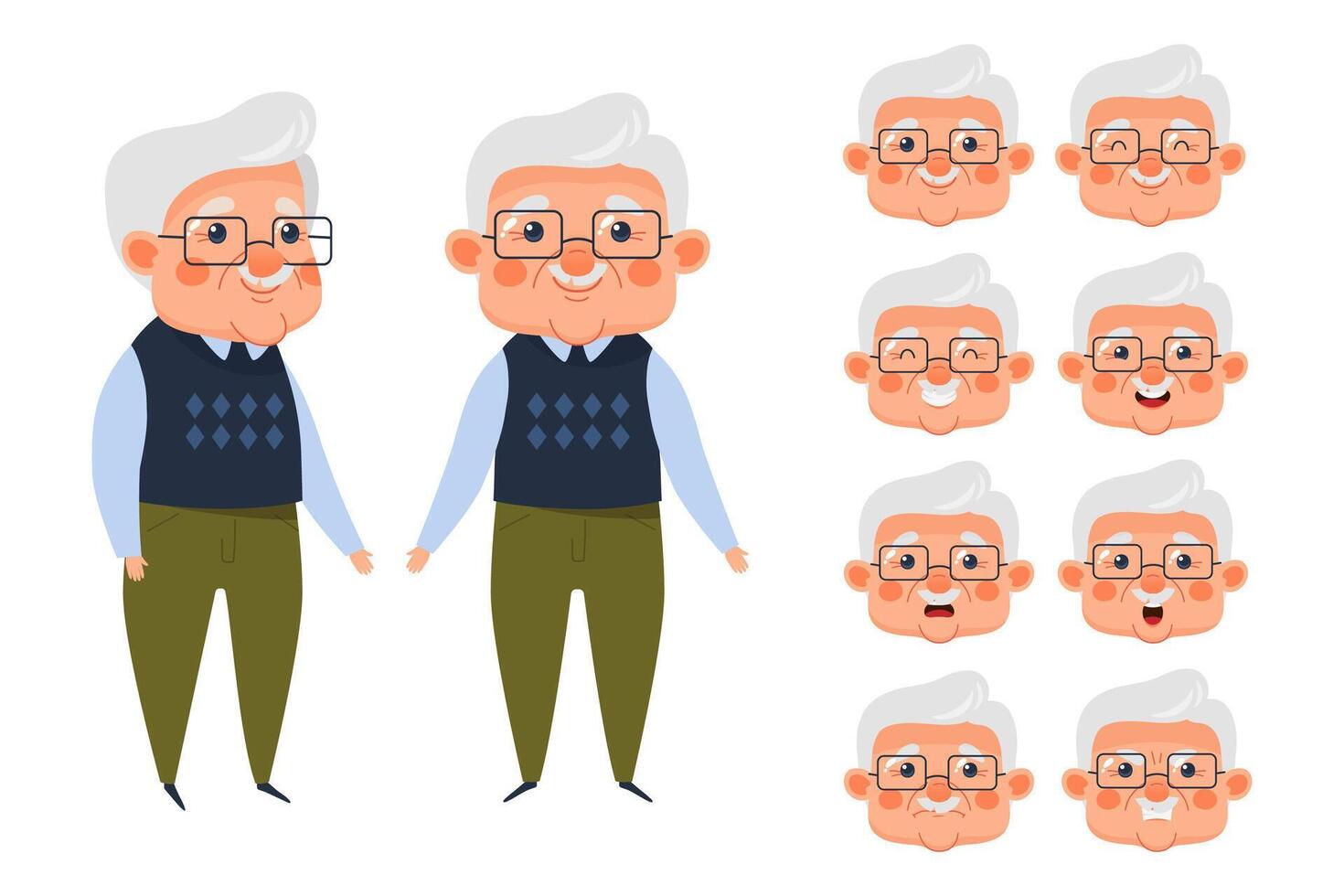 Old man character with various expressions vector