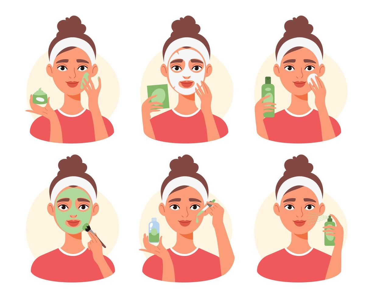 skincare routine steps for women vector