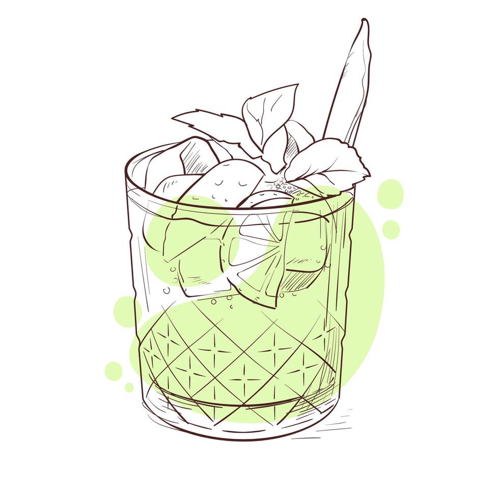 Classic mojito cocktail with lime and mint. illustration of fresh and cooling summer drink vector