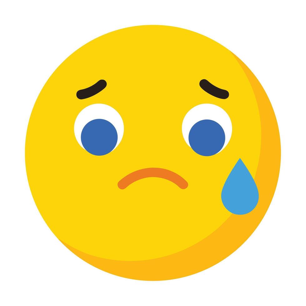 Yellow Sad Emoji Face with Blue Eyes and a Tear Drop Digital Art vector