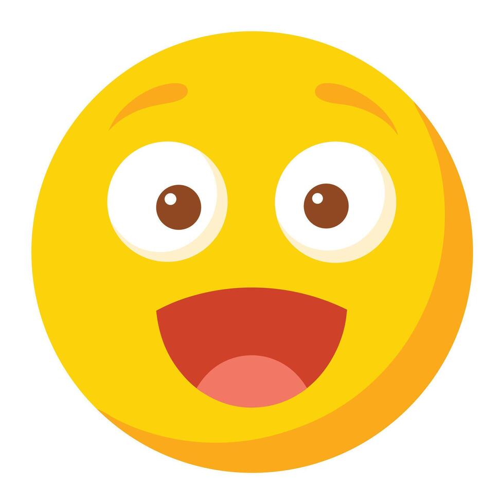 Cartoon Emoji with Amazed Expression, Yellow Face, White Eyes and Red Mouth Illustration vector