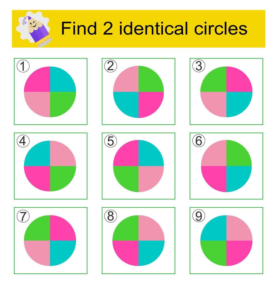 Logical game for children. Find two identical. Answer is 3,7 vector