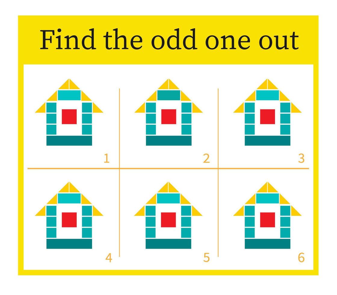 Puzzle game for children. Task for development of attention and logic. Cartoon home vector