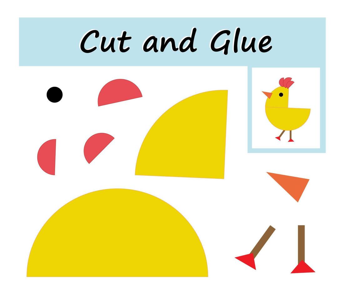 DIY worksheet. Cut parts of the image and glue on the paper. Cartoon cute chick. vector