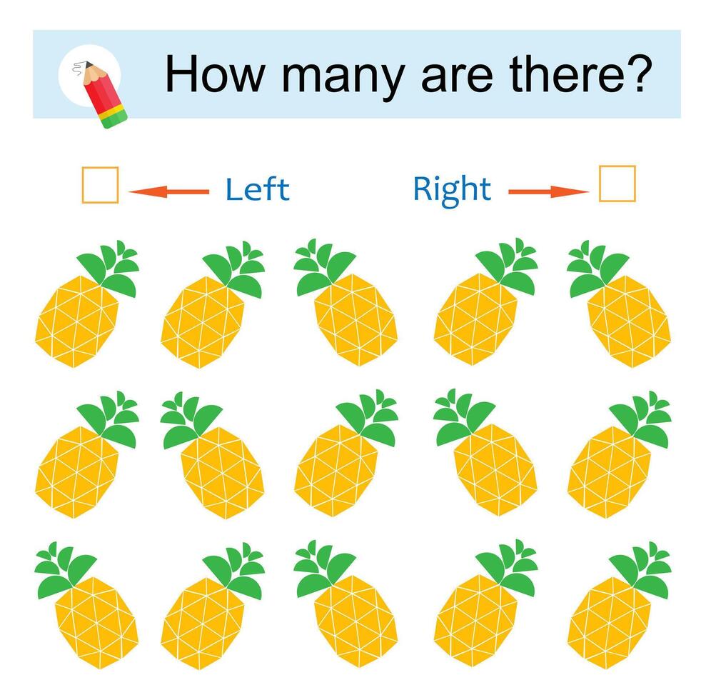 Math game for children. Developing numeracy skills. Cartoon pineapple. vector